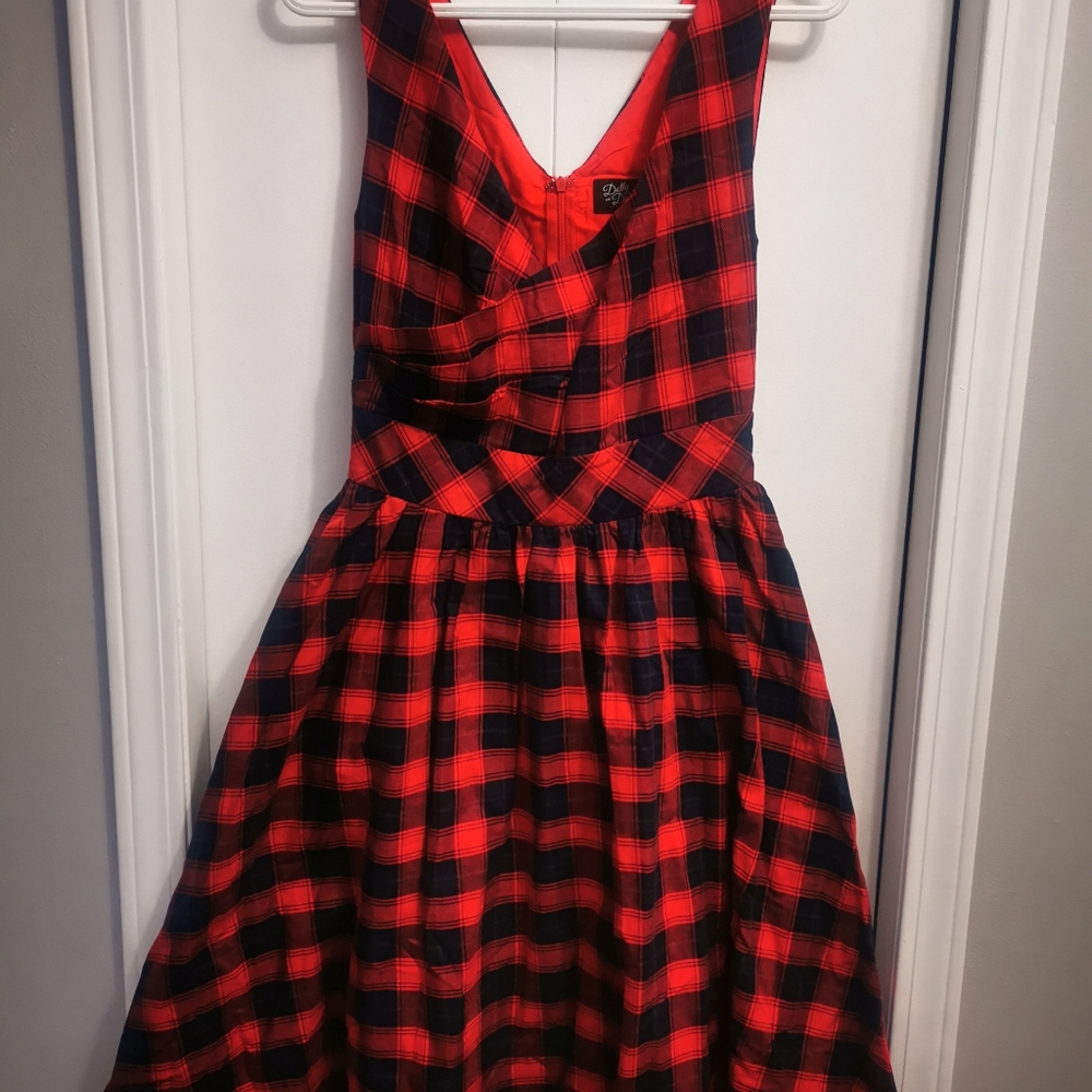 Dolly & Dotty sz10 Red and Black plaid party dress.